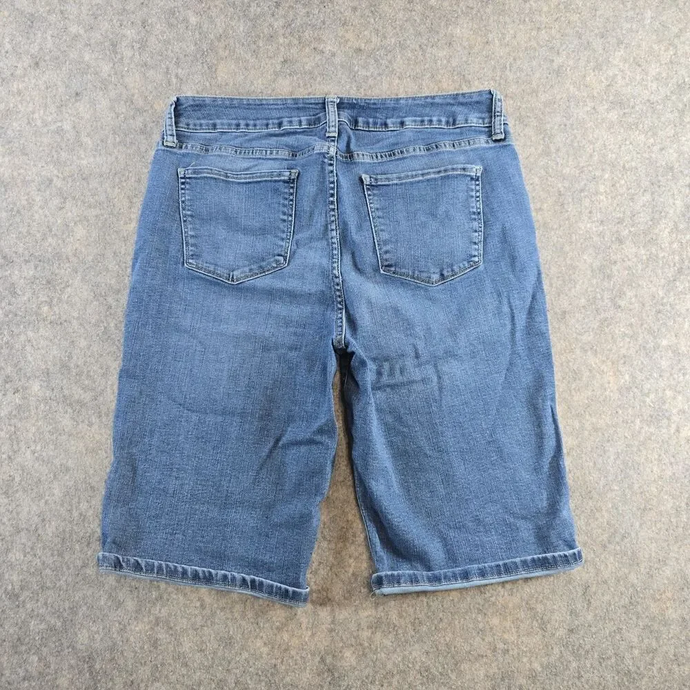 St. John's Bay Denim Bermuda Shorts Women's Size 12 Medium Wash Blue Stretch